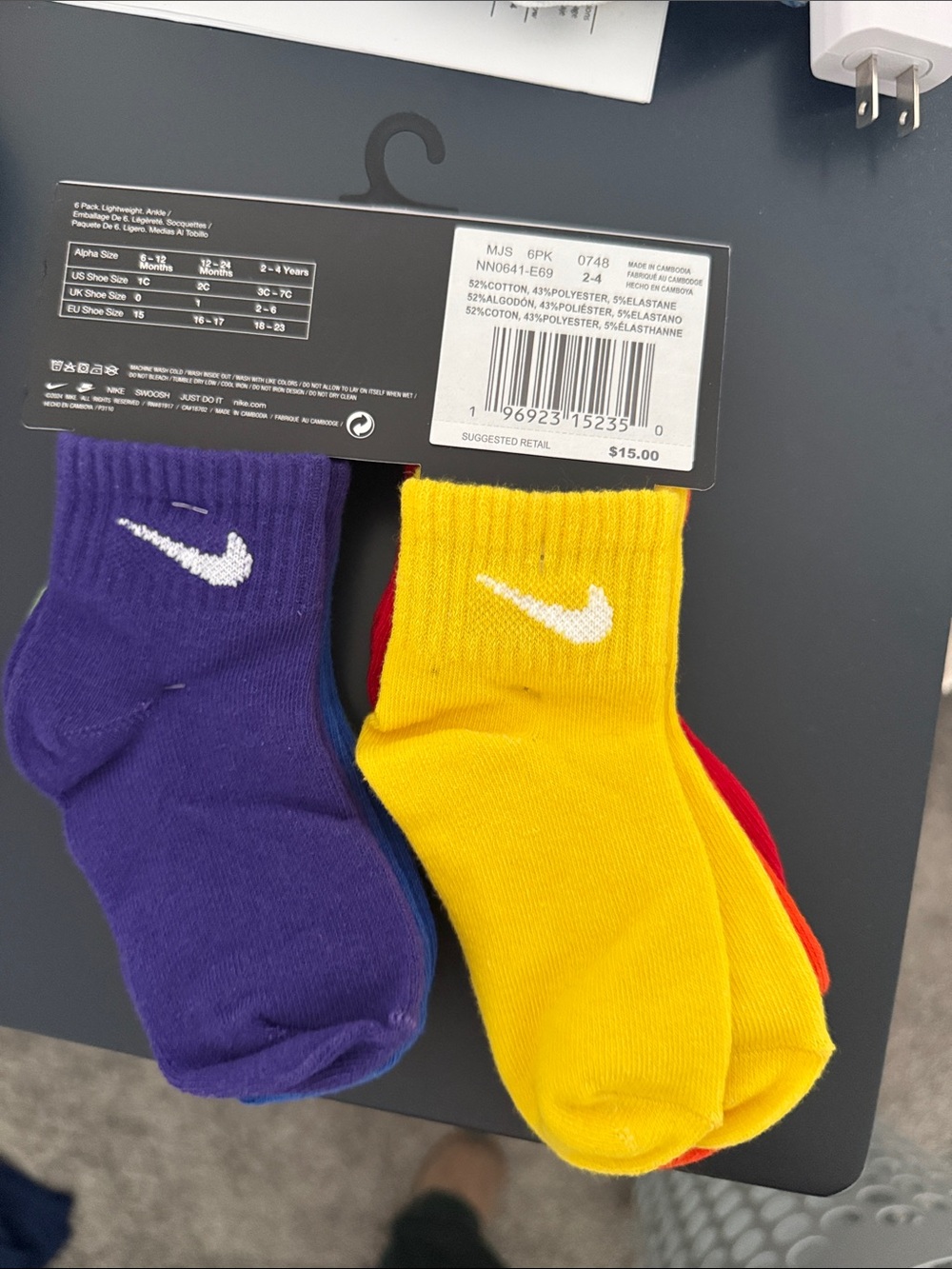 Nike Kids 6-Pack Ankle Socks — Red, Green & Multicolor - Picture 2 of 2